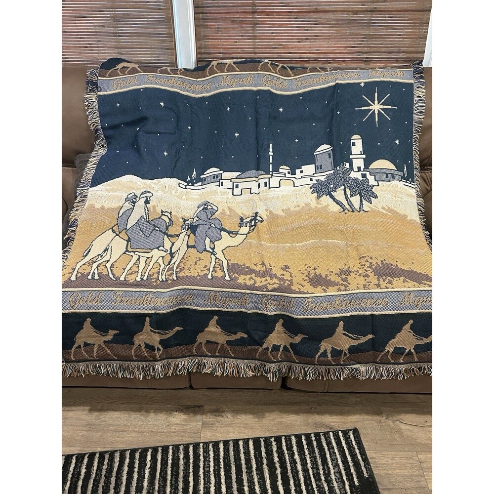 American Weavers Christmas Blanket Throw Wise Men Bethlehem Star Of David 50x57